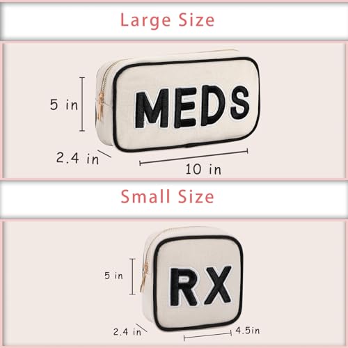 RSRSLEII 2Pcs Small Canvas Rx MEDS Medicine Packages, Cute Chenille Letter Patch Drug Makeup Bag with Metal Zipper, Mini Travel First Aid Purse Organizer Machine Washable (05RX and MEDS) - color: 05RX and MEDS