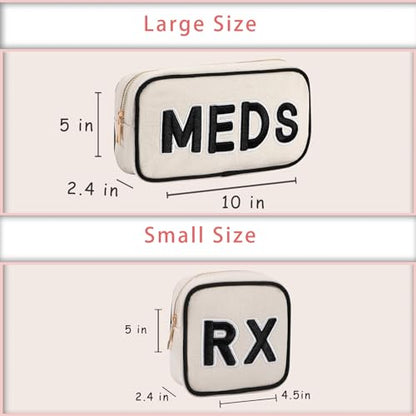 RSRSLEII 2Pcs Small Canvas Rx MEDS Medicine Packages, Cute Chenille Letter Patch Drug Makeup Bag with Metal Zipper, Mini Travel First Aid Purse Organizer Machine Washable (05RX and MEDS) - color: 05RX and MEDS