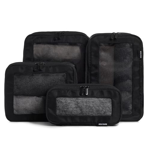 Aerotrunk Compression Packing Cubes for Travel - Luggage Organizer Bags - Double Zipper Packing Cubes for Suitcases (4-Pack, Black) - color: Black, size: 4-Pack