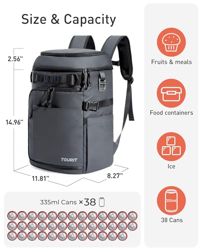 TOURIT Cooler Backpack 32 Cans Large Capacity Insulated Backpack Cooler Bag for Men Women to Picnic, Hiking - color: Navy Blue