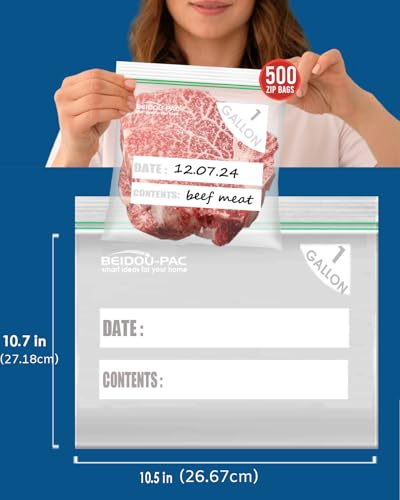 BEIDOU-PAC Gallon Food Storage Freezer Bags, 500 Count | Double Zipper | 10.5" * 10.7", Freshness Easy Open Reclosable Clear Plastic Bags - style: Zip | gal 500 count