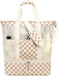 Bluboon Mesh Beach Tote Bag with Cooler Compartment Insulated Detachable Picnic Bag with Zipper and Pocket Pool Bag for Women - color: A-brown White Grid