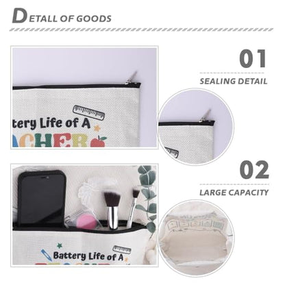 Teacher Appreciation Makeup Bag Gifts Math Pe Teacher Back to School Gifts for Women Female Travel Toiletry Bag Teachers Canvas Storage Bags Gift Dancer Teachers Christmas Thank You Gift - color: Battery Teacher