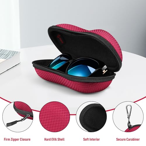 FINTIE Sunglasses Case, Hard EVA Shell Shockproof Sport Glasses Case with Metal Carabiner Travel Zipper Eyeglasses Holder - color: Red