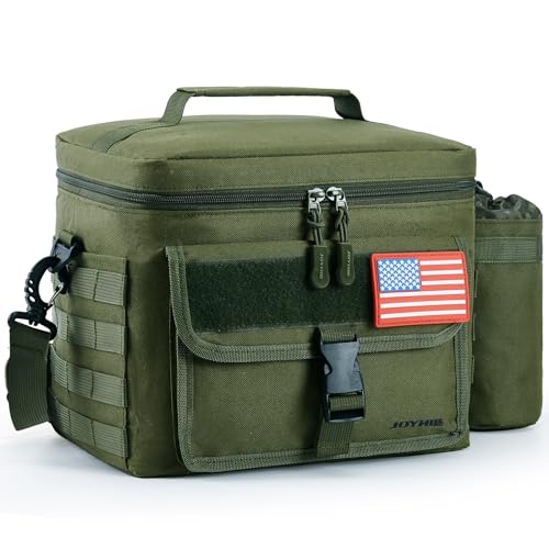JOYHILL Tactical Lunch Box for Men, Insulated Lunch Bag with Detachable Bottle Pouch Holder, Medium Durable Thermal Cooler Bag,Modern Leakproof Bag for Work, Camping, Picnic,Green,13L/18 Can - color: C-Green, size: 13L