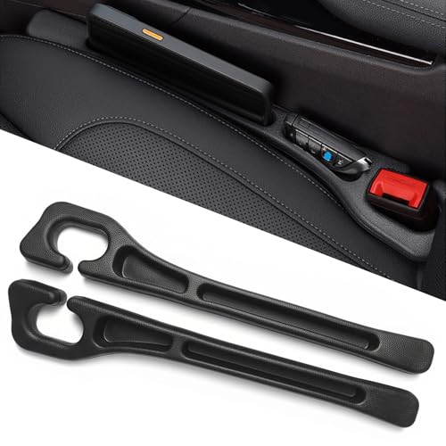 Car Seat Gap Filler Organizer of 2 – Universal Car Gap Seat Filler with Storage Pockets, No Drop Seat Guard for Phones, Keys & Cards, Car Accessories for Most Cars Trucks SUVs (Black) - color: Black