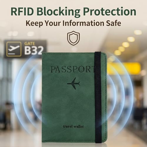 Passport Holder Travel Wallet RFID Blocking: Slim Leather Passport Cover with 4 Card Slots, Elastic Band Closure, Document Organizer for Men Women, Passport Case for International Travel