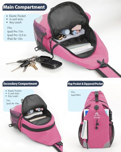 Sling Backpack for Women & Men, Crossbody Travel Bag with Water Bottle Holders, 17 Pockets, Quick-Access Phone Pocket, Hidden Security Pocket, Fits 11" Tablet, for Daily Carry, Travel, Theme Parks - color: H-violet