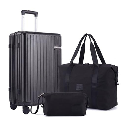 Hoteel Luggage Sets 3 Piece, 4-Yr Warranty, PC+ABS Suitcases with Wheels and Side Hook, Hardshell 20 inch Luggage with Duffel Bag Travel Bag, Black(20/DB/TB) - color: Black, size: 3 Piece Set (20/DB/TB)