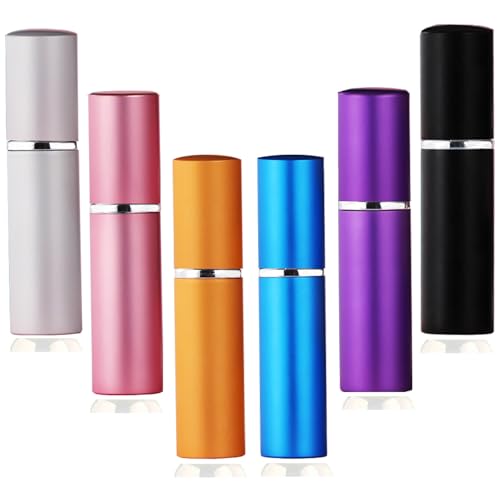 Refillable Perfume Atomizer Travel Size – 6-Pack Leak-Proof Glass Liner Portable Empty Spray Bottles for Perfume, Cologne & Essential Oils (5ml) - size: M5ml-Bottles-6Pcs