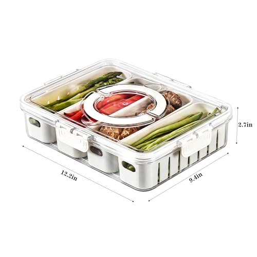 2Pack Divided Veggie Tray with Lid and Handle 4 Compartment Serving Tray with Dividers Portable Travel Snack Storage Containers Stackable Snackle Box Charcuterie Container for Fruit,Vegetable,Salad - size: 2 Pack-4 Compartment