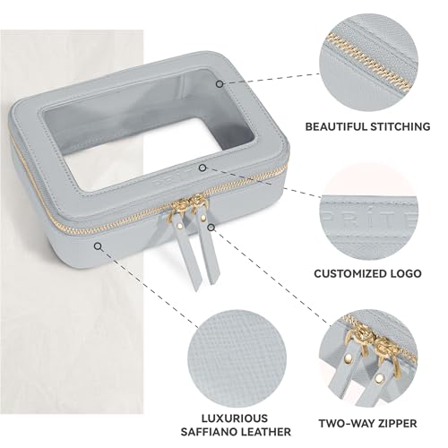 Prite Clear Makeup Bag Cosmetic Organizer Case Waterproof Travel Toiletry Bag Skincare Pouch with Golden Zipper(Grey) - color: Grey, size: Standard - Single Layer