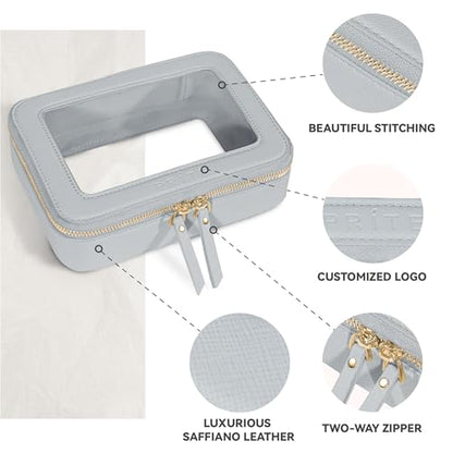 Prite Clear Makeup Bag Cosmetic Organizer Case Waterproof Travel Toiletry Bag Skincare Pouch with Golden Zipper(Grey) - color: Grey, size: Standard - Single Layer