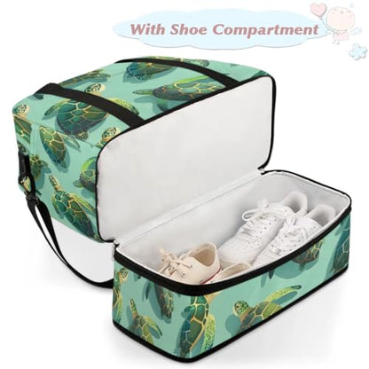 Travel Duffel Bag Turtles Ocean Animal Weekender Bag with Shoe Compartment Foldable Overnight Bags for Travel Sports Lightweight Gym Bags for Men Women - color: Turtles Ocean Animal