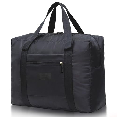 Travel Duffel Bag Lightweight Foldable Travel Bag for Women and Men Waterproof Tote Carry On Luggage Bag Weekender Overnight Bag (Black) - color: Black