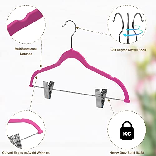 Quality Plastic 20-Pack Non Velvet Non-Flocked Thin Compact Skirt/Pant Hangers with Metal Clips for Skirts Pants Blouses Coats 360° Swivel Hook (Pink, 20) - color: Pink