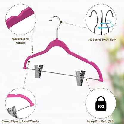 Quality Plastic 20-Pack Non Velvet Non-Flocked Thin Compact Skirt/Pant Hangers with Metal Clips for Skirts Pants Blouses Coats 360° Swivel Hook (Pink, 20) - color: Pink