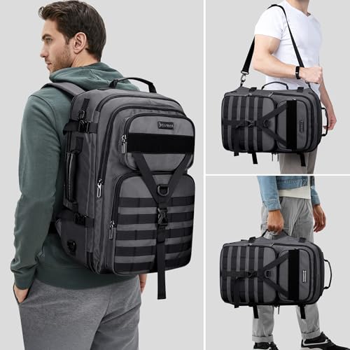 WITZMAN Carry On Travel Backpack for Men Large Convertible 45L Fit 17 Inch Laptop Backpack 3 in 1 Bag for Airline Approved(B688 Silvery Grey) - color: Silvery Grey