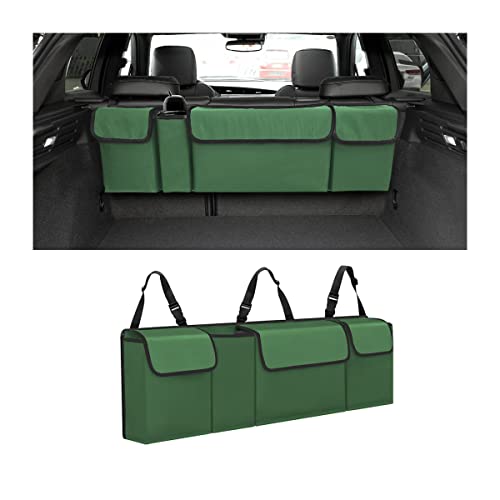 AUCELI Car Trunk Organizer, Backseat Hanging Large Storage with Adjustable Straps, Waterproof Collapsible Cargo Bag with 4 Pockets, Sturdy Space Saver Frees Trunk Floor for SUV, Truck, MPV - color: Green