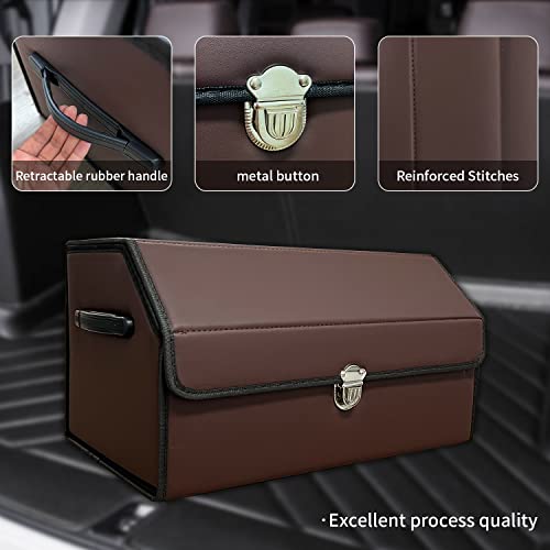 Trunk Organizer for Car With Lid,Foldable Trunk Organizer for SUVs & Sedans,Multi-Functional Leather Storage Box - Brown - Small - color: Brown, size: Small