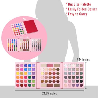 UCANBE Pretty All Set Eyeshadow Palette Pro 86 Colors Holiday Makeup Kit, Matte Shimmer Glitter Eye Shadows Highlighter Blush Contour All-in-One Make Up Pallet Christmas Valentines Gift Set - color: Palette D