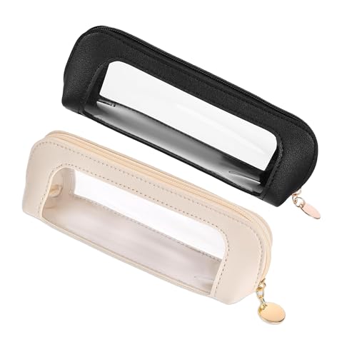 JMKEY Small Clear Makeup Bag, PU Leather Travel Makeup Brush Case Zipper, Double Sided Transparent Toiletry Bag, Portable Waterproof Cosmetic Organizer Pouch for Women Travel Cosmetic Storage - color: Black,White