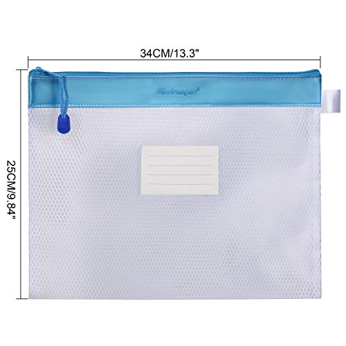 Wisdompro Zipper Pouch, 4 Packs Durable Letter Size Waterproof Mesh File Bag, Document Organizer - Blue - color: Blue
