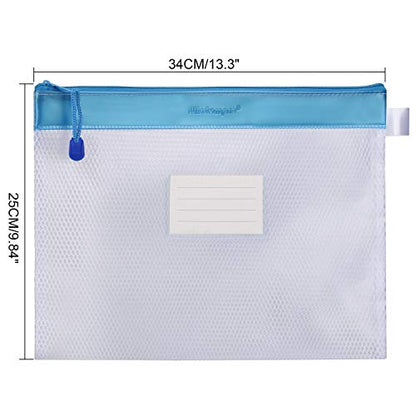 Wisdompro Zipper Pouch, 4 Packs Durable Letter Size Waterproof Mesh File Bag, Document Organizer - Pink/Blue - color: Pink/Blue