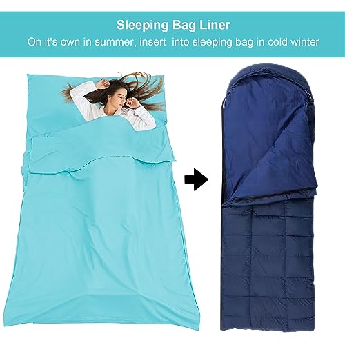 Sleeping Bag Liner,Travel Sheet & Adult Sleep Sack, Camping Sheets Travel Sleep Sack for Backpacking,Hotels & Hostels -Lightweight Single &Double Travel Sheet Camping Sheets - color: Single Glacier Blue