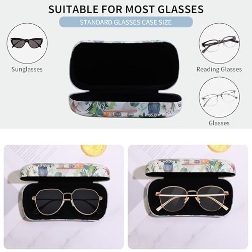 PERFECTSIGHT Sunglasses Case, Large Hard Shell Glasses Case, Cute PU Leather Protective Eyeglasses Case for Women Men - color: Green Plant Cat