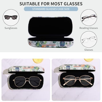 PERFECTSIGHT Sunglasses Case, Large Hard Shell Glasses Case, Cute PU Leather Protective Eyeglasses Case for Women Men - color: Green Plant Cat