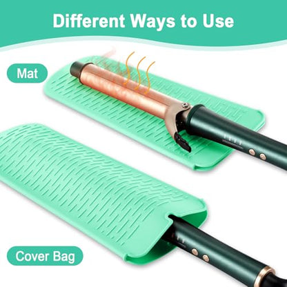 Shappy 2 Pcs Heat Resistant Hair Tools Bag Curling Iron Travel Case Cover Neoprene Flat Iron Holder Travel Case and Silicone Mat Pouch for Hot Hair Tools Storage Organizer(Cactus Style) - style: Cactus Style