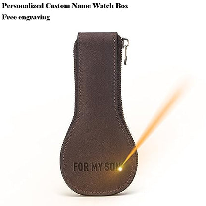 Personalized Customized Watch Case, High-grade Zipper Jewelry Box,Portable Travel Genuine Leather Watch Case Storage Bag (02 Coffee) - color: 02 Coffee