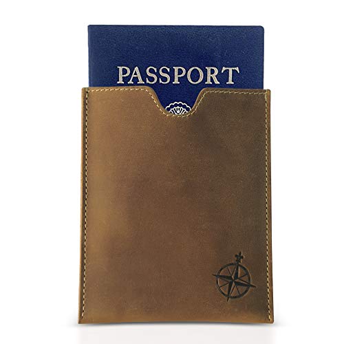 WANDERINGS Leather Passport Holder – Travel - Handmade Genuine Leather Wallet with Passport Pocket and Card Slots - RFID Blocking for Security Against Data Theft - style: Sleeve