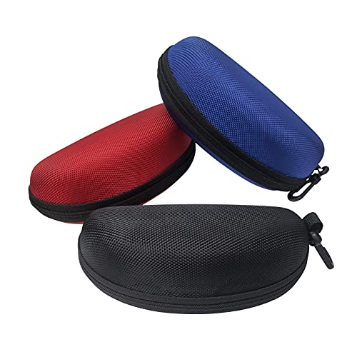 3 Pack Sunglasses Case, Eyeglasses Case for Men and Women, Portable Zipper Protect Case with Clip, Fit for Safety Glasses Safety Goggles 3D Glasses and Reading Glasses