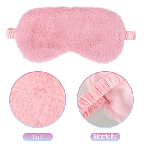 2 Pcs Plush Eye Mask Soft Sleeping Blindfold Eye Cover Comfortable Furry Faux Fur Sleeping Mask Satin Nap Night Eyeshade Cover for Women Men Gift (Pink) - color: Pink