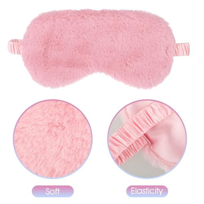 2 Pcs Plush Eye Mask Soft Sleeping Blindfold Eye Cover Comfortable Furry Faux Fur Sleeping Mask Satin Nap Night Eyeshade Cover for Women Men Gift (Pink) - color: Pink