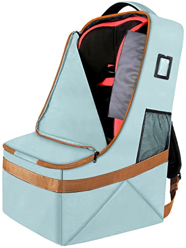 YOREPEK Padded Car Seat Travel Bag for Air Travel, Carseat Cover Backpack with Shoulder Straps, Large Carseat Gate Check Bag, Baby Travel Essential(Light Cyan) - color: Light Cyan