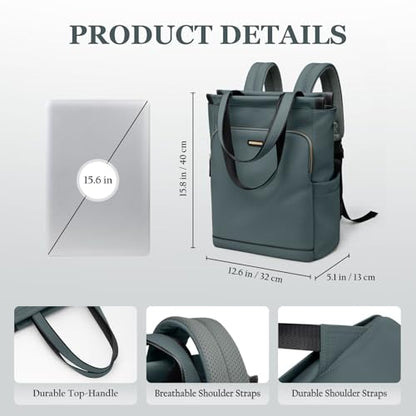 GOLF SUPAGS Convertible Laptop Backpack for Women Casual Daypack Notebook Tote Bag for Work College Travel Leisure (Atrovirens) - color: Atrovirens