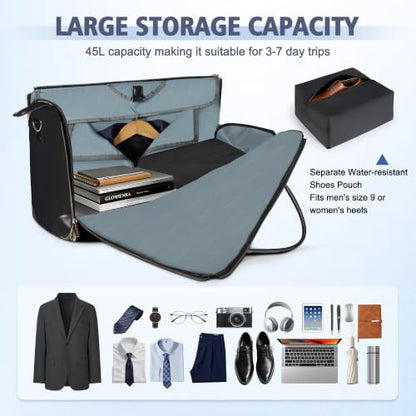 Geestock Garment Bags for Travel, Convertible Suit Travel Bag for Men & Women, Carry On Garment Bag with Shoe Pouch & Shoulder Strap, 2 in 1 Foldable Oxford Duffel Bags, Black - color: Black