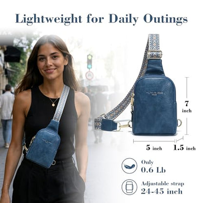 Haytijoe Small Anti Theft Crossbody Bag for Women Faux Leather Lightweight Sling Bags RFID Blocking Fanny Pack for Travel - color: Blue Navy