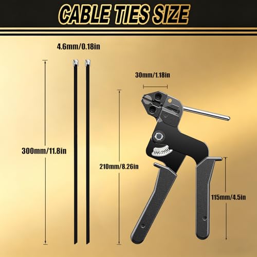 120 PCS 11.8 Inch Black Galvanized Steel Cable Ties with Metal Cable Tie Gun and Protective Gloves, Heavy Duty 304 Stainless Steel Zip Ties Self-Locking Steel Ties Fastening Tool Kit for Automotive - color: Black, size: 120PCS1.81x11.8 Inch
