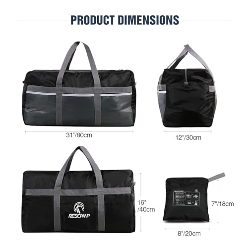 REDCAMP Foldable Travel Bag, Large Sports Bag, 75L/96L/100L, Lightweight Waterproof Tote Bag - color: 96L Black