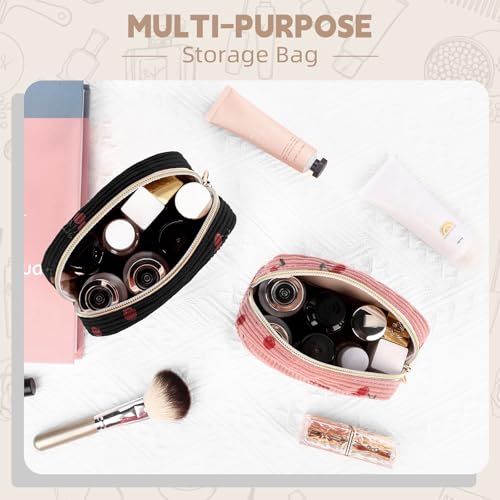 Cute Period Bag for Teen Girls, Corduroy Sanitary Napkin Storage Bag, Menstrual Pad Pouch Tampon Holder for Purse (Cherry-Beige) - color: Cherry-Beige