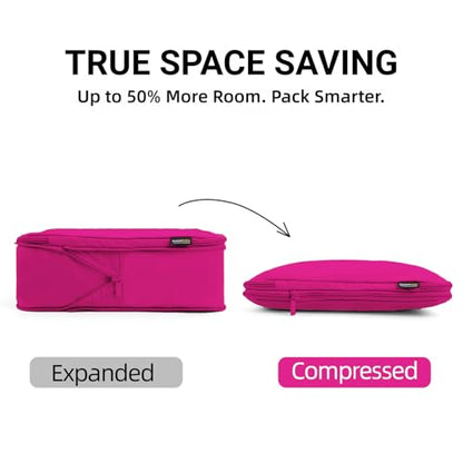 4 Piece Compression Packing Cubes for 3–7 Day Travel, Space Saving Travel Organizers with Breathable Mesh, Double-Zipper Packing Cubes for Carry-On & Suitcases (Red) - color: Red