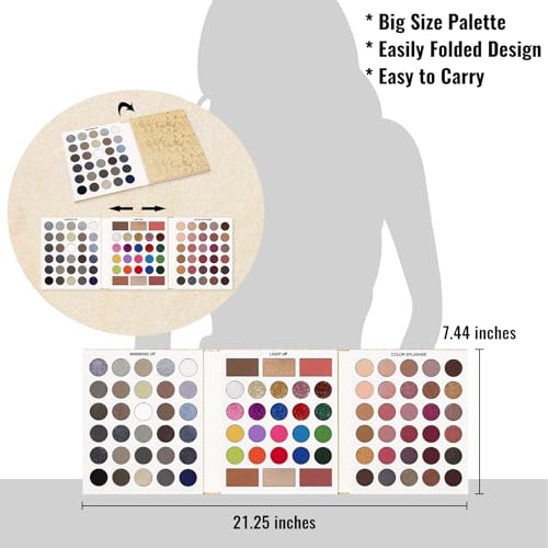 UCANBE Eyeshadow Makeup Palette 86 Colors, Matte Black Grey Silver Smokey Goth Eye Shadows+Chunky Pressed Glitters+Bright Colorful Neon Shades+Rosy Rusty Neutrals for Every Day & Halloween Make Up - color: Palette C