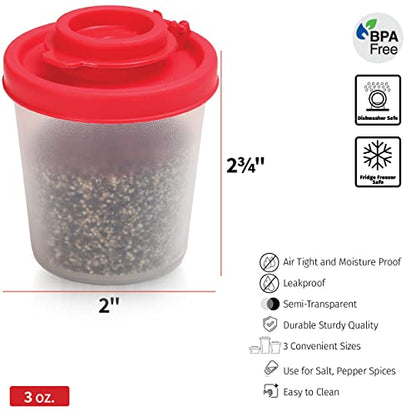 SIGNORAWARE Salt and Pepper Shakers Moisture Proof Set of 2 Medium Salt Shaker to go Camping Picnic Outdoors Kitchen Lunch Boxes Travel Spice Set Clear with Black Lids Plastic Airtight Dispenser - size: Medium, 2 pack