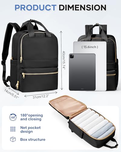 wepadre Small Travel Backpack Carry on Flight Approved Personal Item Travel Bag Carry on Backpack for Women Work Laptop Backpack for Traveling Carry on Luggage Mochila De Viaje - color: Black & Gold