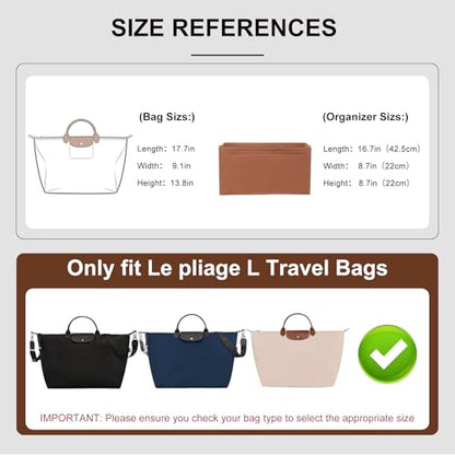 Purse Organizer Insert Compatible with Longchamp Le Pliage L Travel Bag, Brown/LB - color: Gold Brown, size: L Travel Bag