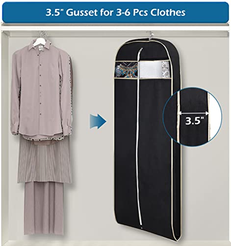 MISSLO Gusseted 60" Suit Dress Garment Bag with Clear Window Zipper Pocket Long Garment Cover (Black) - color: Black, size: 60 inch